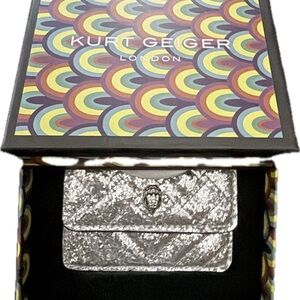 Kurt Geiger Metallic Silver Quilted Mini Wallet
